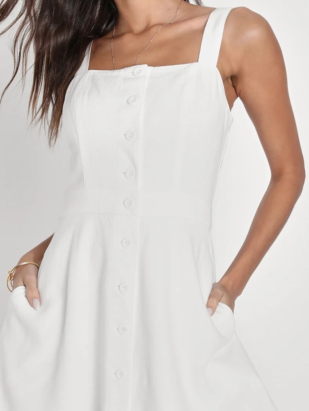 Lulu's White Button-Front Square Neck Mini Dress - Picture 3 of 9